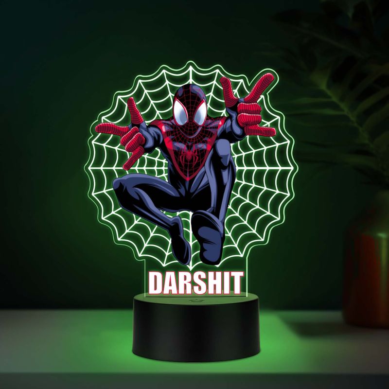 Custom Superhero Acrylic LED Lamp with UV Print – Personalized Name Web Design Night Light for Kids